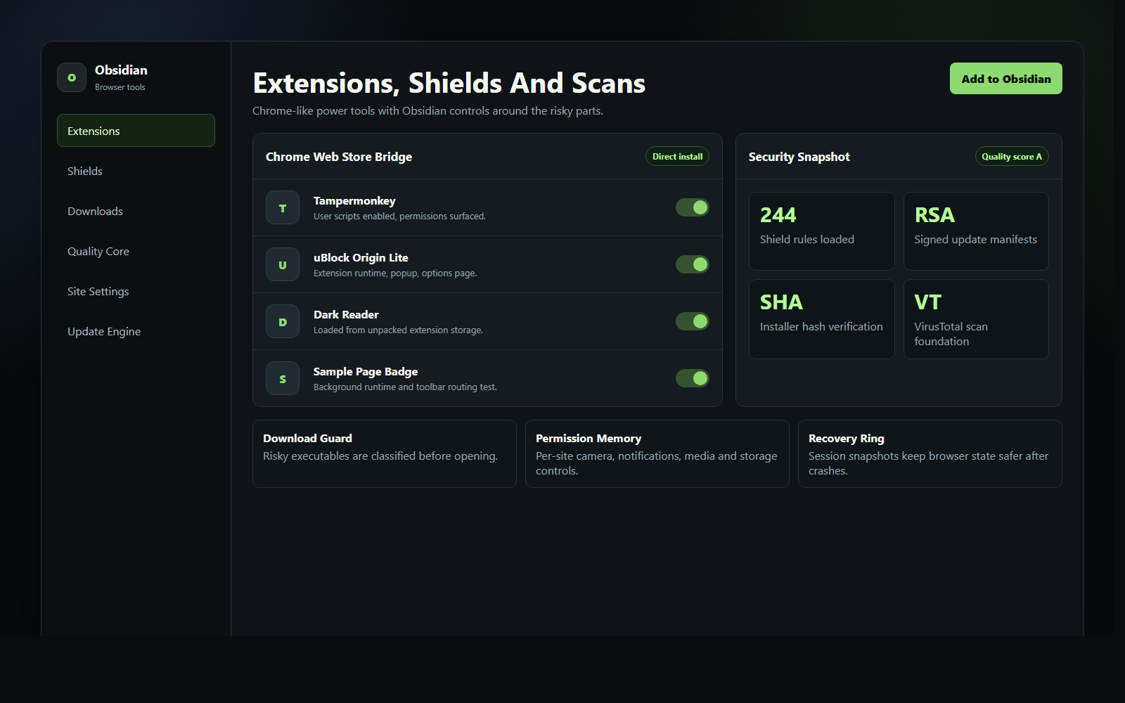 Obsidian extension manager and security dashboard