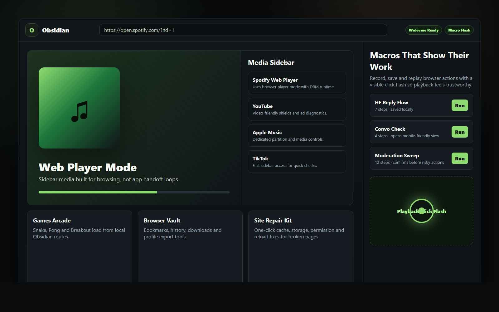 Obsidian media sidebar and macro playback interface